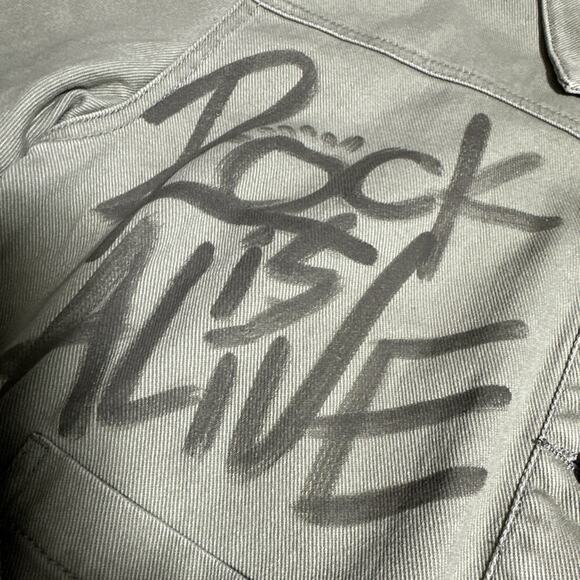 Hard Rock Ibiza Stones Denim Military Crop Jacket Graffiti Patches Womens Medium - Picture 9 of 14